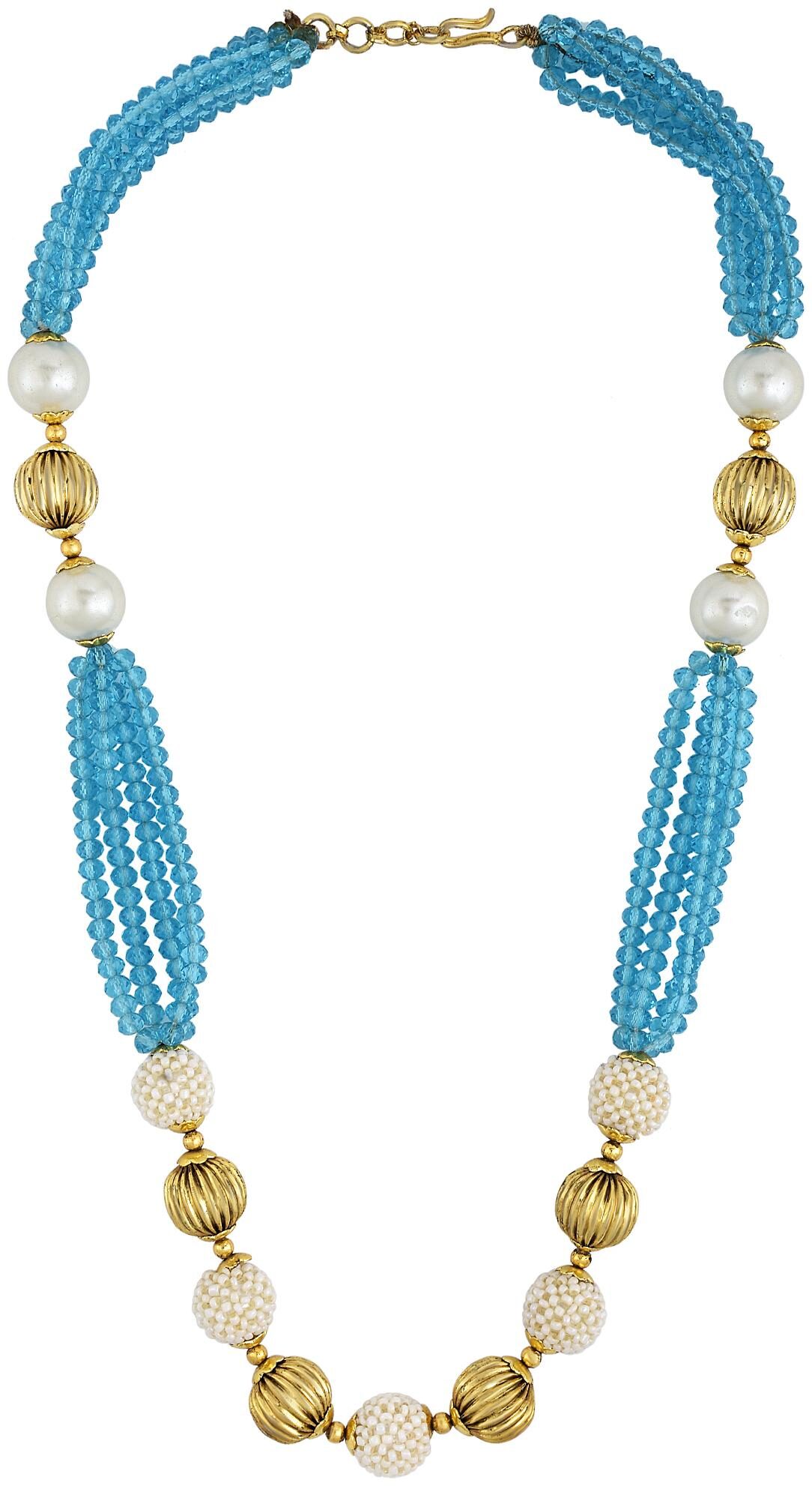 

MissMister White Pearls Rondell SkyBlue Coloured facetted Crystals Brass Bead Fashion Necklace Women Latest