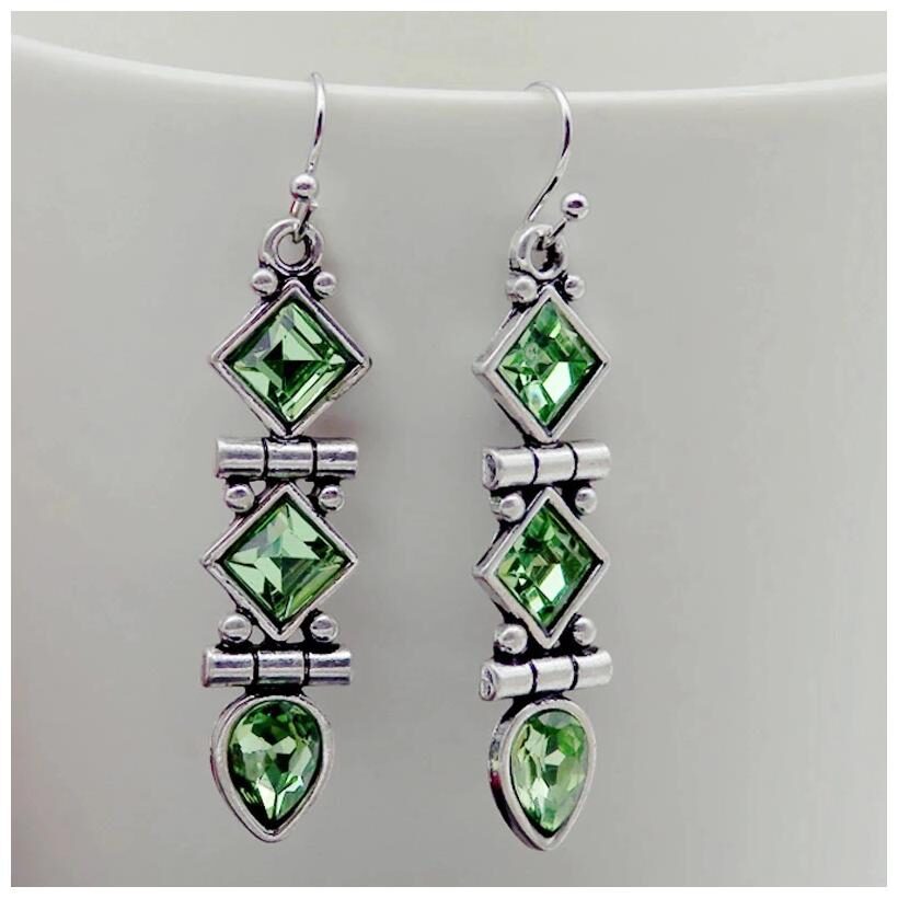

Mizorri Vintage Green Water Drop CZ Crystal Silver Plated Dangle Earrings