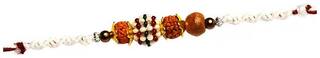 MJR COMBO of  1 Rakhi /  Rakhi Gift for Brother with Rakhi Card & Roli Chawal / Pearl / Crystal rakhi
