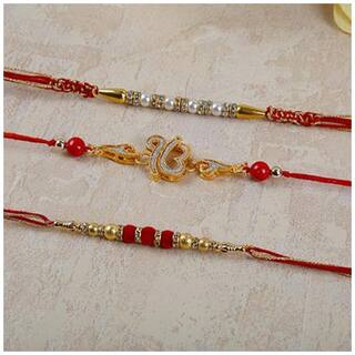 MJR COMBO of  3 Rakhi / Rakhi for Brother with Rakhi Card & Roli Chawal