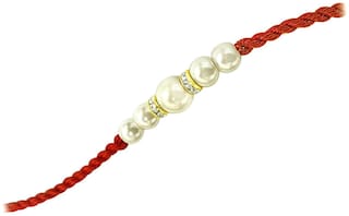 MJR COMBO of  1 Rakhi /  Rakhi Gift for Brother with Rakhi Card & Roli Chawal / Pearl / Crystal rakhi