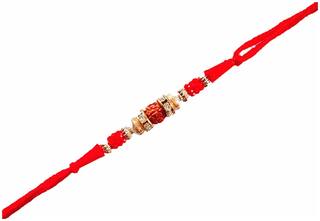MJR COMBO of  1 Rakhi /  Rakhi Gift for Brother with Rakhi Card & Roli Chawal / Pearl / Crystal rakhi