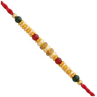MJR COMBO of  1 Rakhi /  Rakhi Gift for Brother with Rakhi Card & Roli Chawal / Pearl / Crystal rakhi
