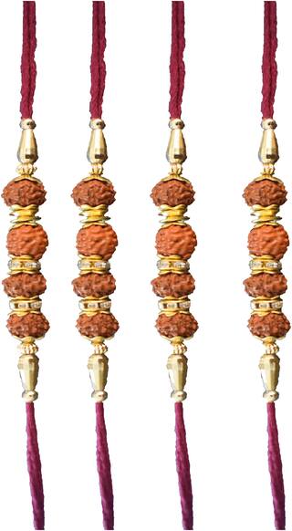 MJR COMBO of  4 Rakhi /  Rakhi Gift for Brother with Rakhi Card & Roli Chawal / Pearl / Crystal rakhi