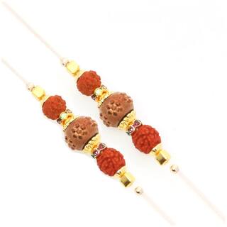 MJR COMBO of  2 Rakhi /  Rakhi Gift for Brother with Rakhi Card & Roli Chawal / Pearl / Crystal rakhi