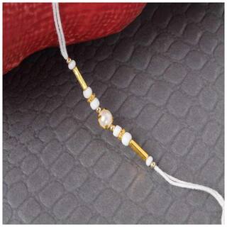 MJR COMBO of  1 Rakhi /  Rakhi Gift for Brother with Rakhi Card & Roli Chawal / Pearl / Crystal rakhi