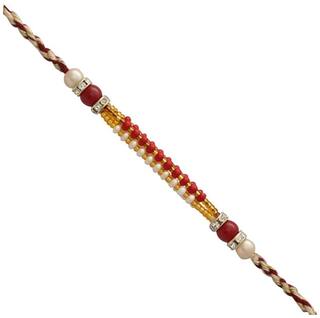 MJR COMBO of  1 Rakhi /  Rakhi Gift for Brother with Rakhi Card & Roli Chawal / Pearl / Crystal rakhi