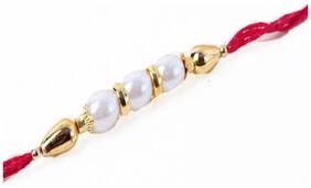 MJR COMBO of  1 Rakhi /  Rakhi Gift for Brother with Rakhi Card & Roli Chawal / Pearl / Crystal rakhi