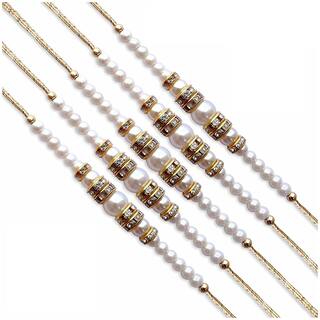 MJR COMBO of  5 Rakhi /  Rakhi Gift for Brother with Rakhi Card & Roli Chawal / Pearl / Crystal rakhi