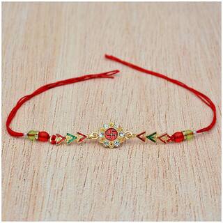 MJR COMBO of  1 Rakhi /  Rakhi Gift for Brother with Rakhi Card & Roli Chawal / Pearl / Crystal rakhi