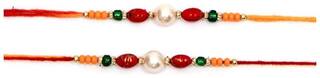 MJR COMBO of  2 Rakhi /  Rakhi Gift for Brother with Rakhi Card & Roli Chawal / Pearl / Crystal rakhi