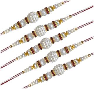 MJR Handmade pack of 5 Designer Rakhi with Pooja Accesory