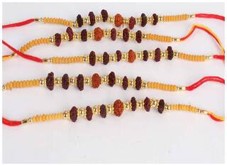 MJR Handmade pack of 5 Designer Rakhi with Pooja Accesory