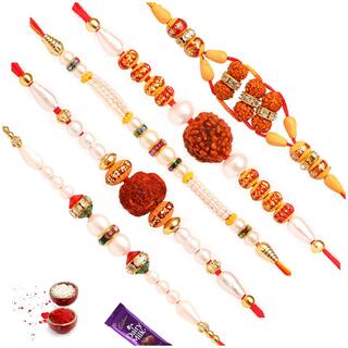 MJR  pack of 5 Designer Rakhi with Roli Chawal