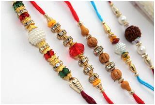 MJR  pack of 5 Designer Rakhi with Roli Chawal