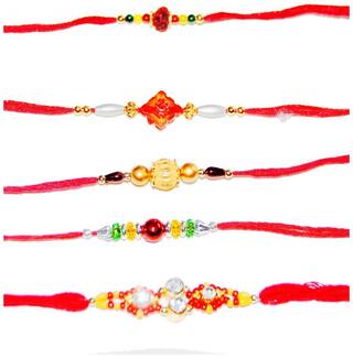 Mjr pack of 5 Scented Rakhi with Roli Chawal & Rakhi Card