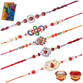 MJR  pack of 5 Designer Rakhi with Roli Chawal