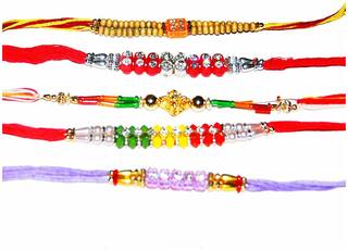 Mjr pack of 5 Scented Rakhi with Roli Chawal & Rakhi Card
