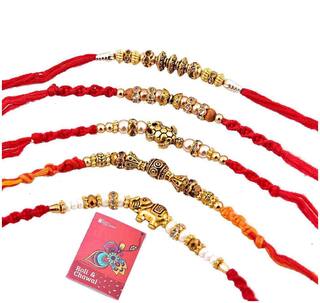 Mjr Rakhi Exclusive Designer Rakhi (Pack of 5) with Roli Chawal & Rakhi Card