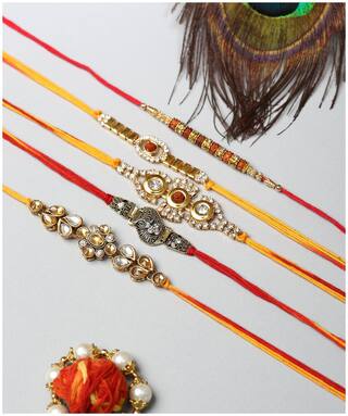 Mjr Rakhi Exclusive Designer Rakhi (Pack of 5) with Roli Chawal & Rakhi Card