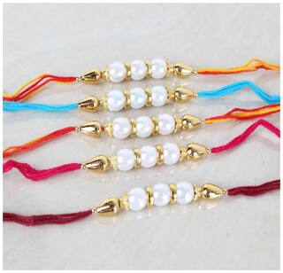 MJR Rakhi Set Multicolor pack of 5 Designer Rakhi with Pooja Accesory