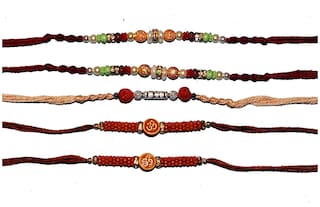 MJR Rakshabandhan Special Designer Rakhi Combo of 5 Rakhi, Rakhi Card with Roli Chawal