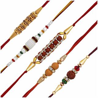 MJR Rakshabandhan Special Designer Rakhi Combo of 5 Rakhi, Rakhi Card with Roli Chawal