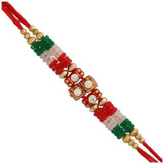 MJR Set of  1 Rakhi for Brother / Bhaiya / Bhabhi with Rakhi Card & Roli Chawal -mjr35