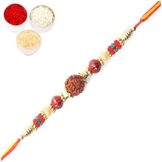 MJR Set of  1 Rakhi for Brother / Bhaiya / Bhabhi with Rakhi Card & Roli Chawal -mjr167
