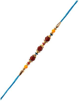 MJR Set of  1 Rakhi for Brother / Bhaiya / Bhabhi with Rakhi Card & Roli Chawal -mjr12