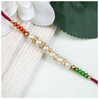MJR Set of  1 Rakhi for Brother / Bhaiya / Bhabhi with Rakhi Card & Roli Chawal -mjr100