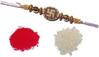 MJR Set of  1 Rakhi for Brother / Bhaiya / Bhabhi with Rakhi Card & Roli Chawal -mjr212