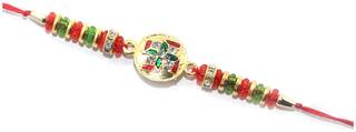 MJR Set of  1 Rakhi for Brother / Bhaiya / Bhabhi with Rakhi Card & Roli Chawal -mjr115