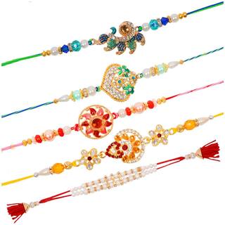 MJR Set of 5 Rakhi / Rakhi for Brother with Rakhi Card & Roli Chawal