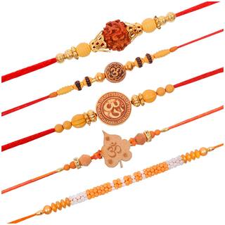 MJR Set of  5 Designer Rakhi for Rakshabandhan with Rakhi Card & Roli Chawal