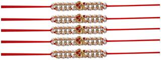 MJR Set of  5 Designer Rakhi for Rakshabandhan with Rakhi Card & Roli Chawal