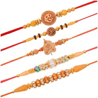 MJR Set of  5 Designer Rakhi for Rakshabandhan with Rakhi Card & Roli Chawal