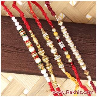 MJR Set of  5 Designer Rakhi for Rakshabandhan with Rakhi Card & Roli Chawal