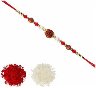Mjr Traditional Ethnic Rakhi Set for Bhabhi | Rakhi Combo (Roli, Chawal, Mishri) -156