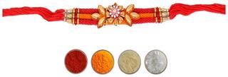 MJR Traditional Designer Rakhi Set for Brother | Rakhi Combo (Roli, Chawal, Mishri) -104