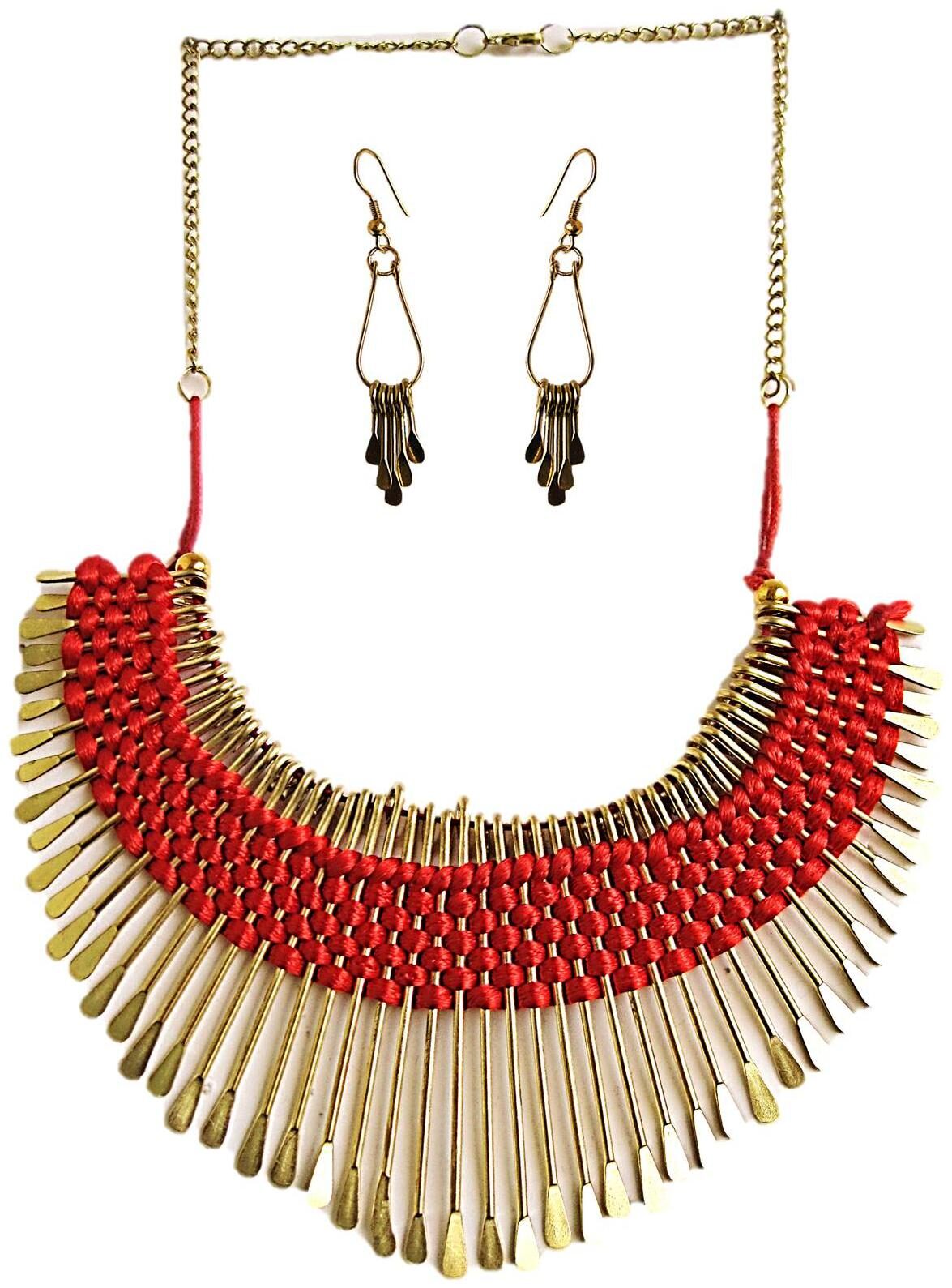 

muccasacra Funky Red Brass Spike Threaded Necklace set