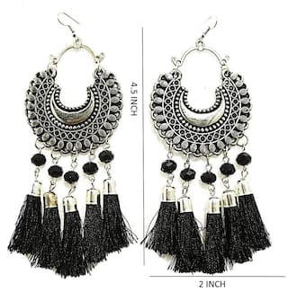 Muccasacra Fashion Lightweight Oxidized Silver With Black Tel Muccasacra Fashion Lightweight Oxidized Silver With Black Tel Earrings For S Length 4 5 Inch