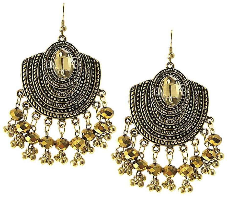 

muccasacra Golden Finish Collection Abstract Crystal Dangle Sterling Silver Earring Length 4 inch