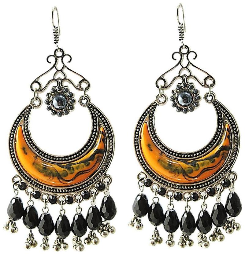 

muccasacra Latest Collection Orange Resin Abstract Beaded Alloy Dangle Earring Length 4 inch