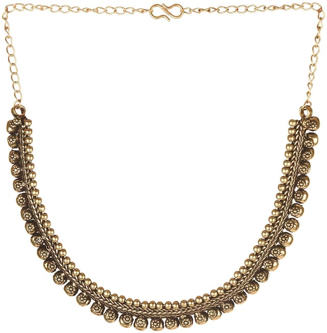 muccasacra Latest Fashion Classy Looking beaded neckline Oxidized silver Necklace