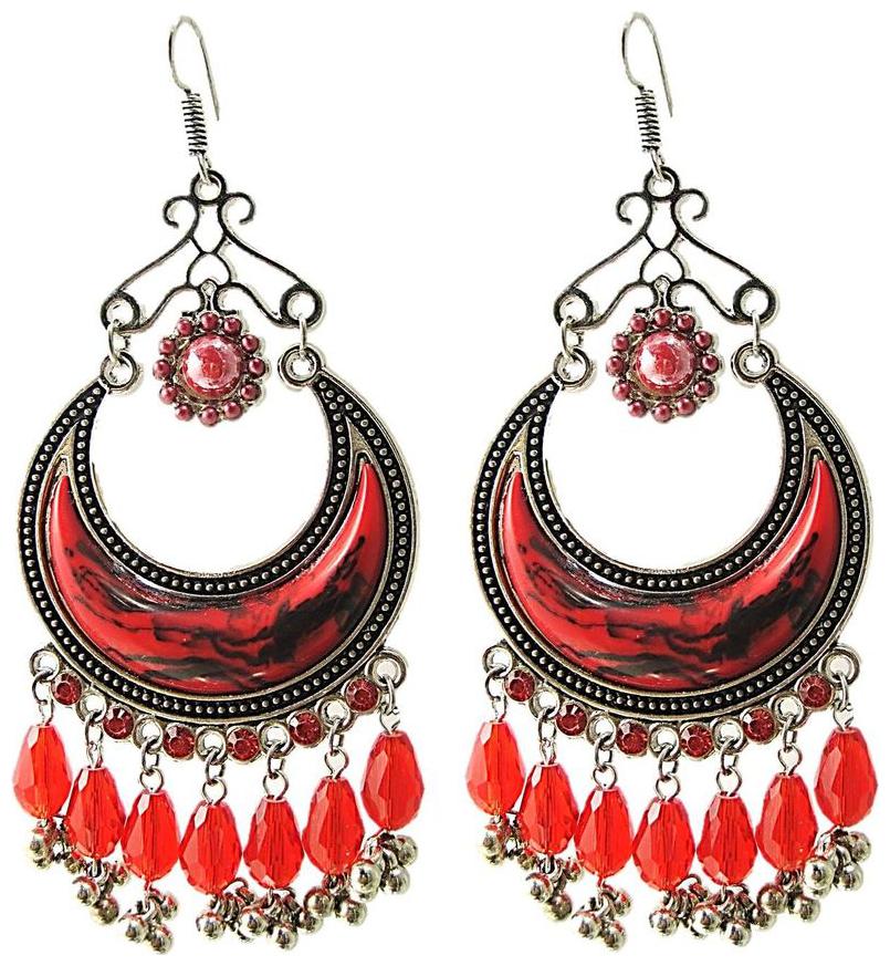 

muccasacra New Fashion Red Resin Abstract Beaded Alloy Dangle Earring Length 4 inch