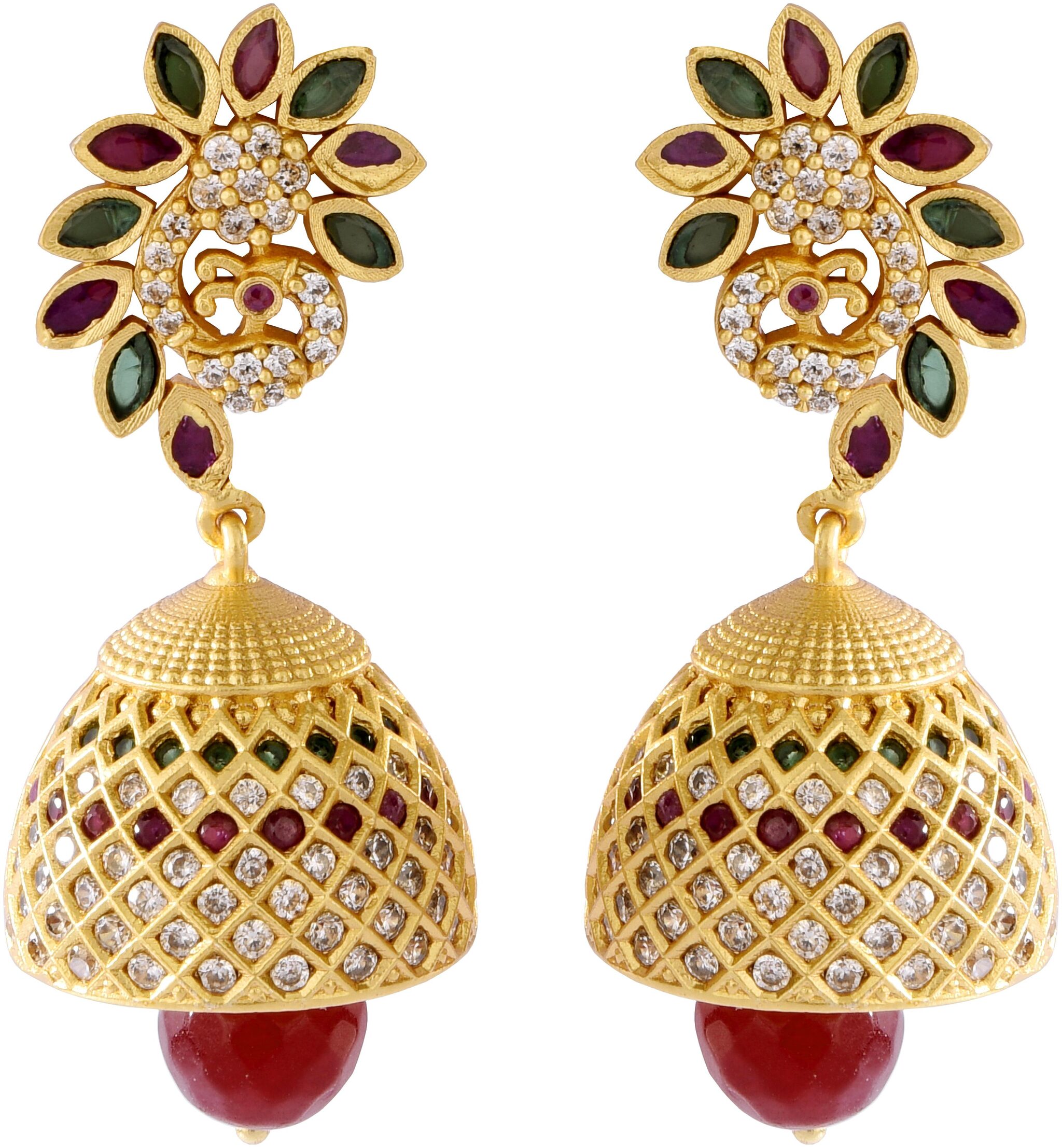 

Mukutmoni American Diamond Matte Multi Colour Jhumka Earrings For Women