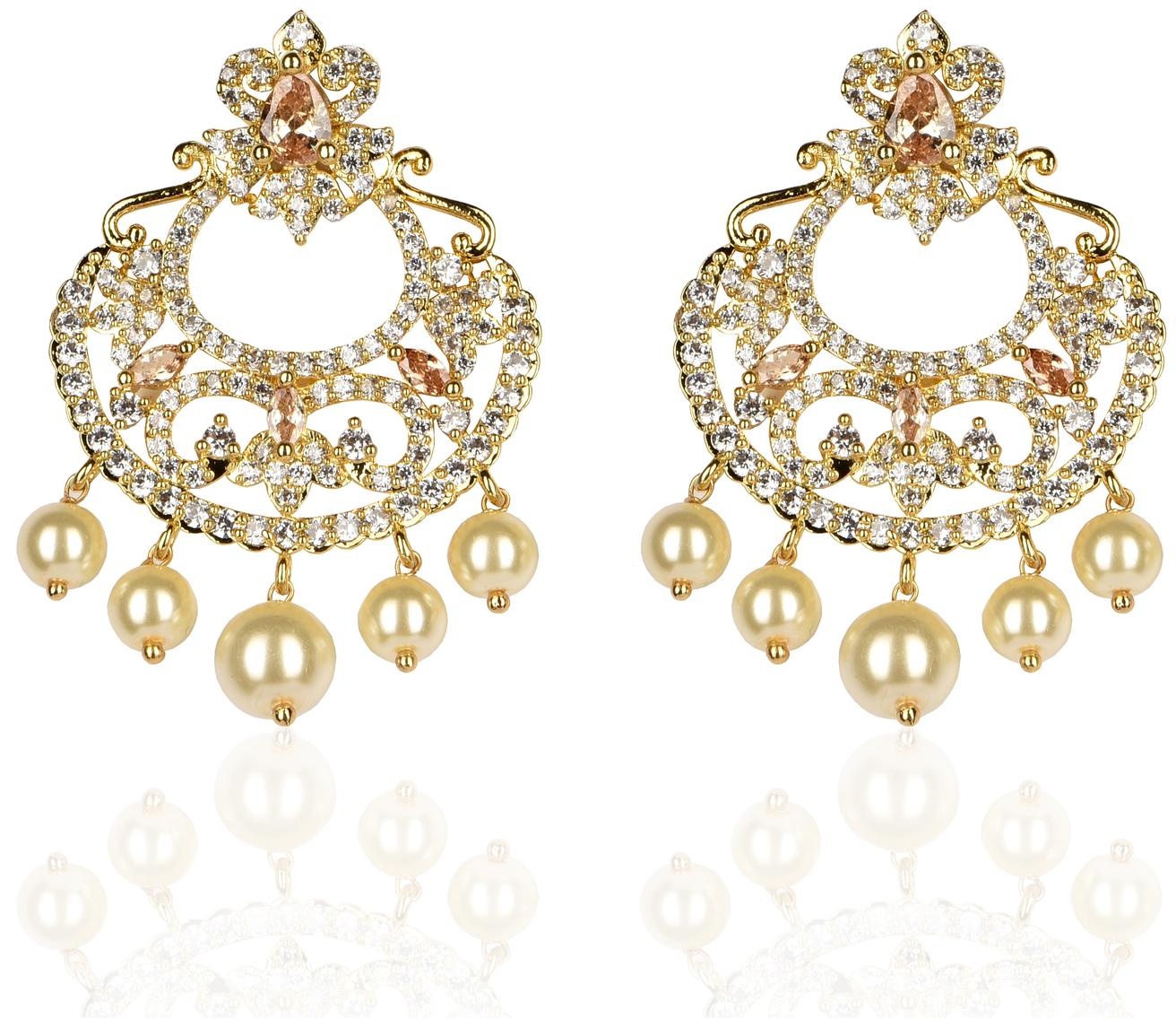 

Mukutmoni Exclusive Design Stylish Ad Chandbaali Pearls Earrings And Women