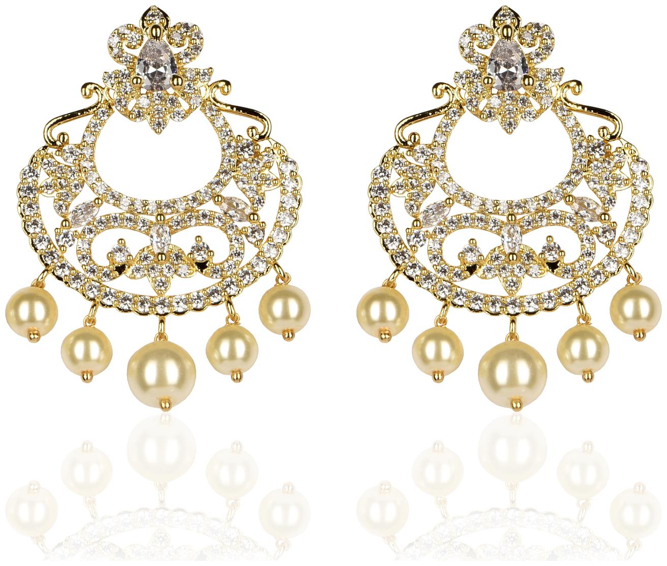 

Mukutmoni Exclusive Design Stylish Ad Chandbaali Pearls Earrings And Women