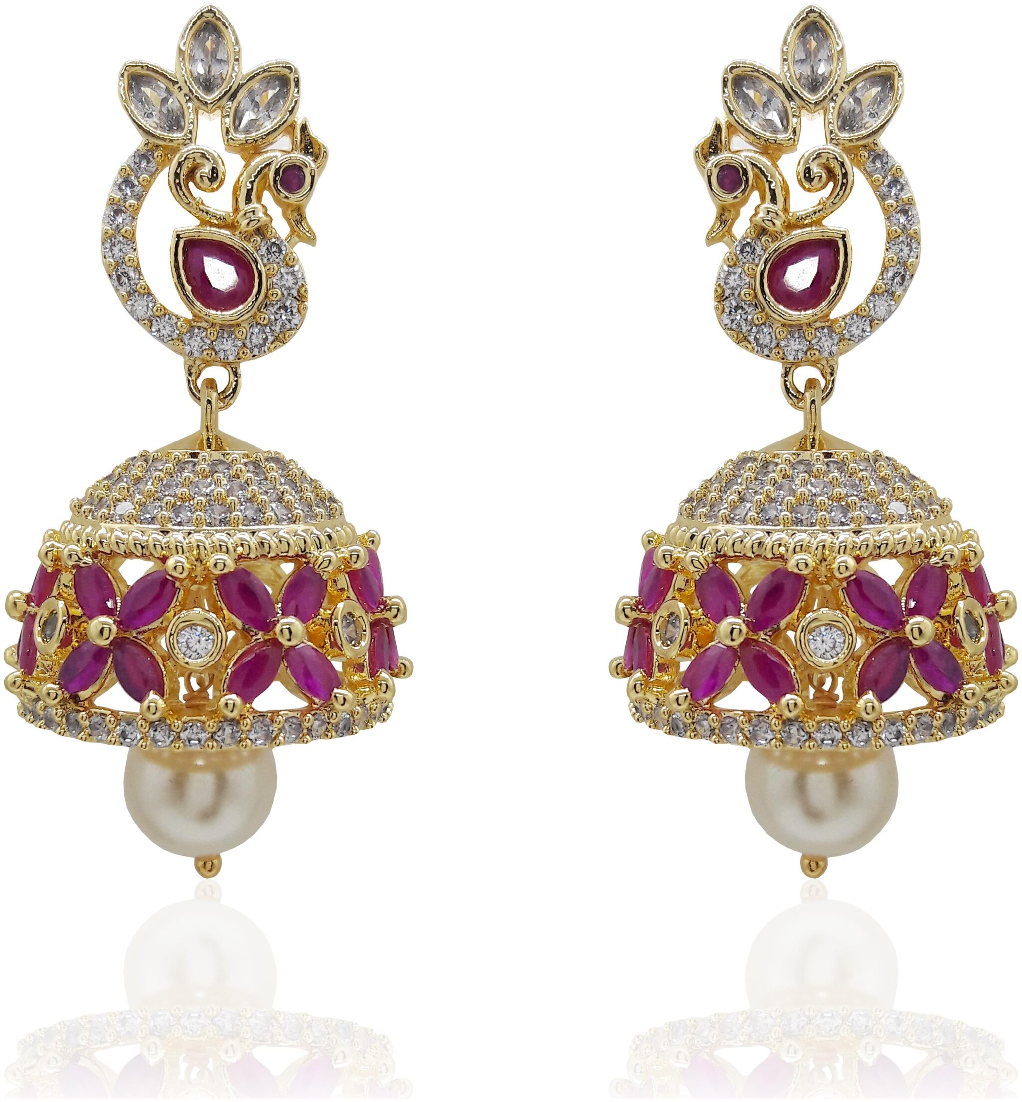 

Mukutmoni Exclusive Design Cz Stone Stylish Peacock Ad Cubic Zirconia Alloy Jhumki Earring For Women And Girls